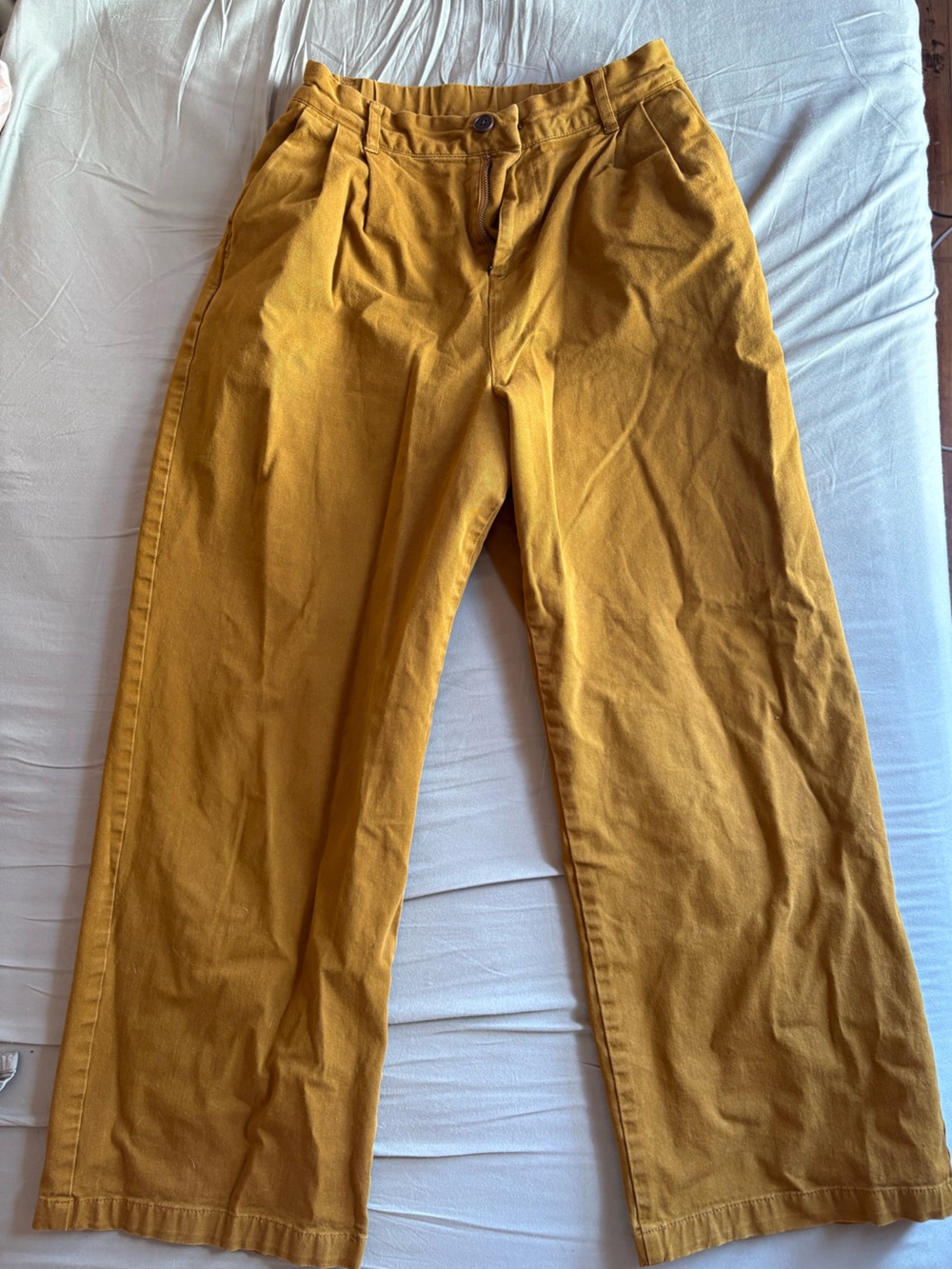Muji women Mustard Yellow tan Wide-Leg Cotton Pants